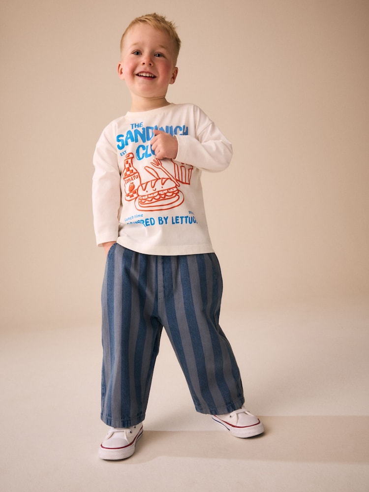Blue Stripe Pull On Wide Trousers (3mths-7yrs) - Image 2 of 4