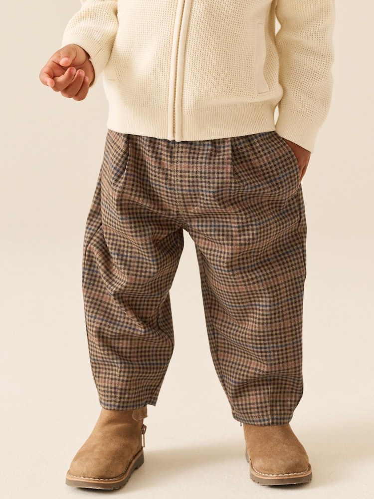 Tan Brown Check Barrel Leg Cosy Smart Trousers (3mths-7yrs) - Image 1 of 8