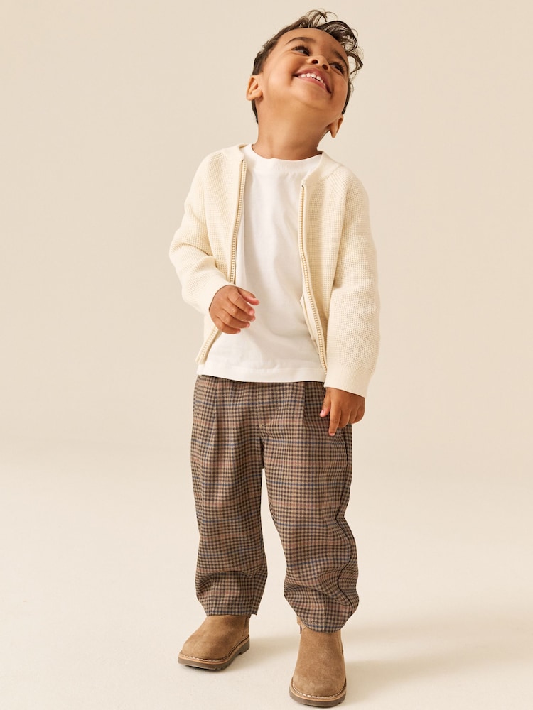 Tan Brown Check Barrel Leg Cosy Smart Trousers (3mths-7yrs) - Image 2 of 8