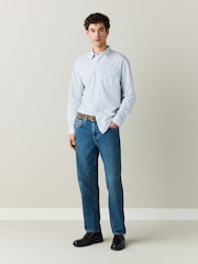Mid Blue Denim Straight Fit Belted Jeans - Image 2 of 11