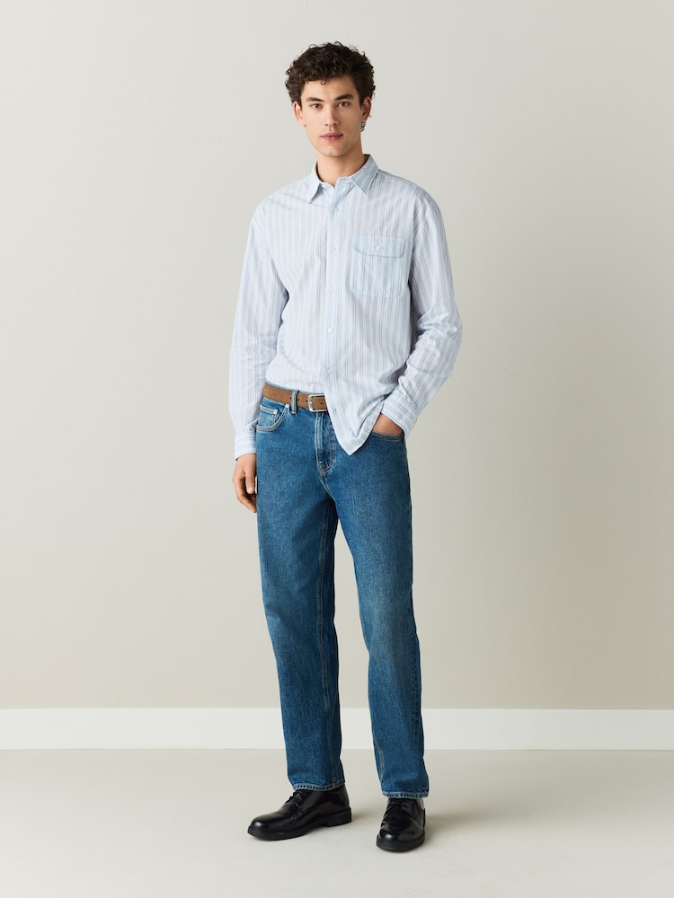 Mid Blue Denim Straight Fit Belted Jeans - Image 2 of 11