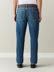 Mid Blue Denim Straight Fit Belted Jeans - Image 3 of 11
