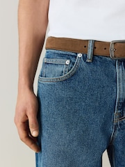 Mid Blue Denim Straight Fit Belted Jeans - Image 5 of 11