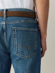 Mid Blue Denim Straight Fit Belted Jeans - Image 6 of 11