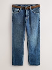 Mid Blue Denim Straight Fit Belted Jeans - Image 7 of 11