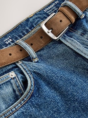 Mid Blue Denim Straight Fit Belted Jeans - Image 9 of 11
