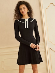 Love & Roses Black Petite Bow Detail Knitted Mini Dress - Image 1 of 4