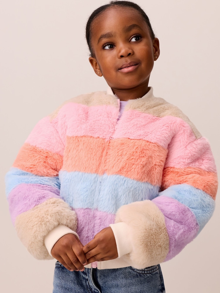 Little Bird Colourblock Fur Bomber Jacket - Image 1 of 6