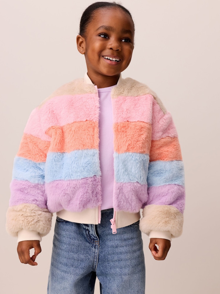 Little Bird Colourblock Fur Bomber Jacket - Image 2 of 6