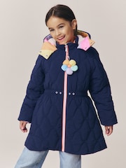 Little Bird by Jools Oliver Navy Borg Lined Shower Resistant Padded Coat with Keyring - Image 1 of 13