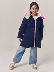 Little Bird by Jools Oliver Navy Borg Lined Shower Resistant Padded Coat with Keyring - Image 2 of 13