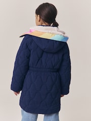 Little Bird by Jools Oliver Navy Borg Lined Shower Resistant Padded Coat with Keyring - Image 3 of 13