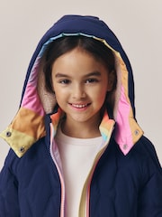Little Bird by Jools Oliver Navy Borg Lined Shower Resistant Padded Coat with Keyring - Image 4 of 13