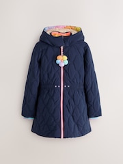 Little Bird by Jools Oliver Navy Borg Lined Shower Resistant Padded Coat with Keyring - Image 7 of 13