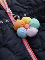 Little Bird by Jools Oliver Navy Borg Lined Shower Resistant Padded Coat with Keyring - Image 9 of 13