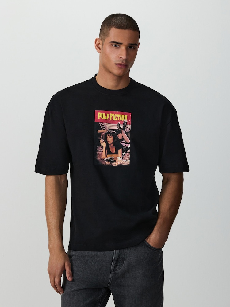 Black Pulp Fiction Relaxed Fit Graphic Print Film T-Shirt - Image 1 of 7