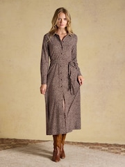 Joules Theodora Brown Spot Jersey Shirt Dress - Image 1 of 6