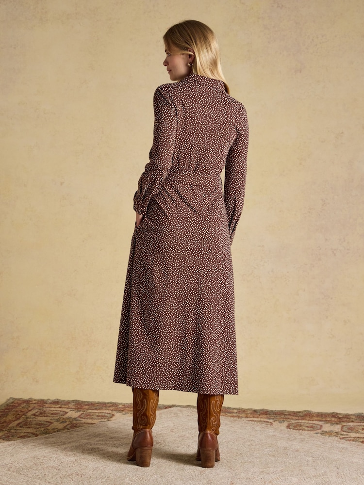 Joules Theodora Brown Spot Jersey Shirt Dress - Image 2 of 6 Joules Theodora Brown Spot Jersey Shirt Dress - Image 2 of 6
