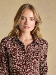 Joules Theodora Brown Spot Jersey Shirt Dress - Image 3 of 6