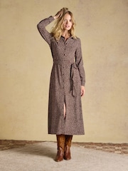 Joules Theodora Brown Spot Jersey Shirt Dress - Image 4 of 6