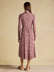 Joules Mina Brown Jersey V Neck Ruched Waist Midi Dress - Image 2 of 8