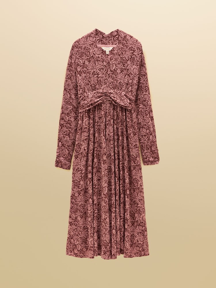 Joules Mina Brown Jersey V Neck Ruched Waist Midi Dress - Image 8 of 8 Joules Mina Brown Jersey V Neck Ruched Waist Midi Dress - Image 8 of 8
