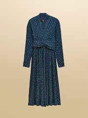 Joules Mina Blue/Green Spot Jersey V Neck Ruched Waist Midi Dress - Image 7 of 7