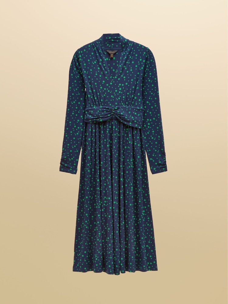 Joules Mina Blue/Green Spot Jersey V Neck Ruched Waist Midi Dress - Image 7 of 7 Joules Mina Blue/Green Spot Jersey V Neck Ruched Waist Midi Dress - Image 7 of 7