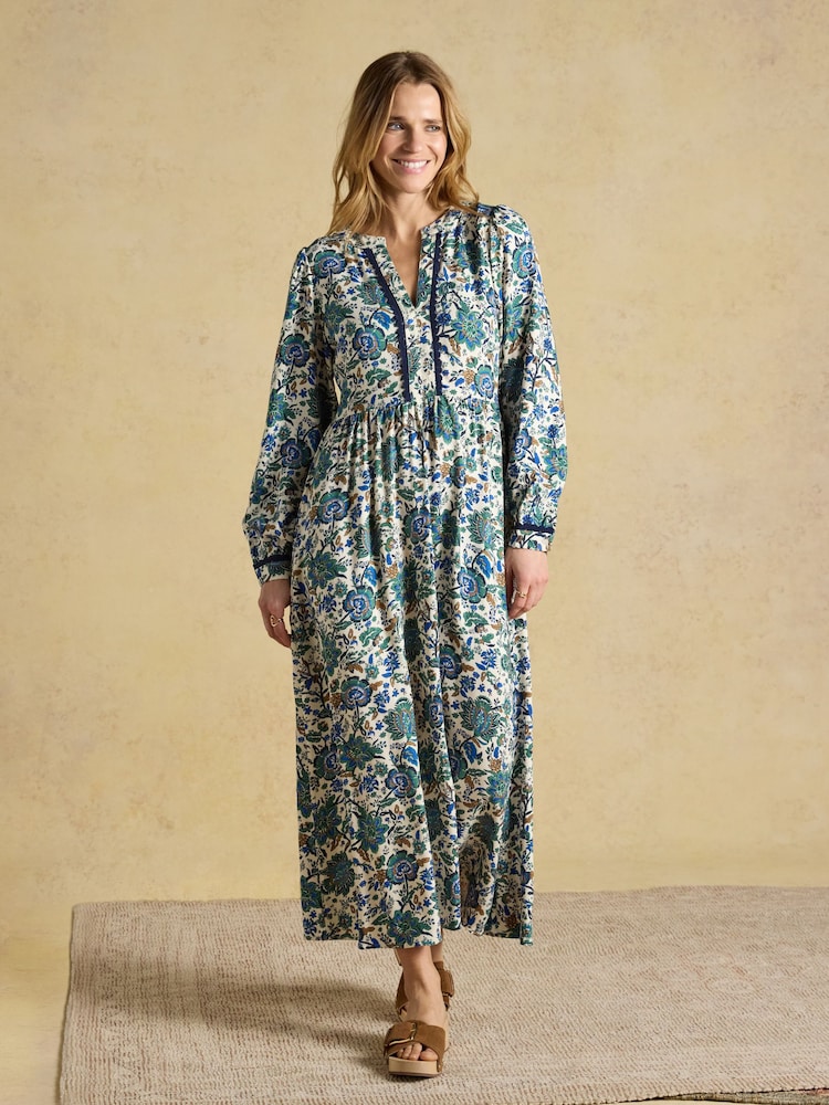Joules Bethany Blue Floral Lace Trim Dress - Image 1 of 8 Joules Bethany Blue Floral Lace Trim Dress - Image 1 of 8