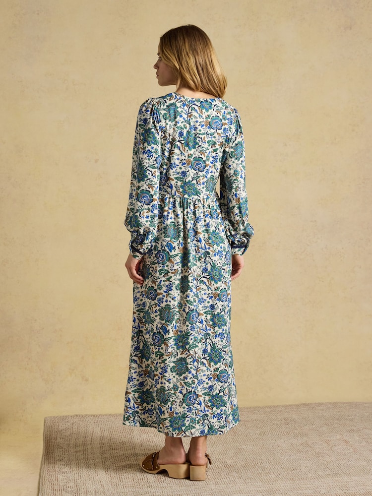 Joules Bethany Blue Floral Lace Trim Dress - Image 2 of 8 Joules Bethany Blue Floral Lace Trim Dress - Image 2 of 8