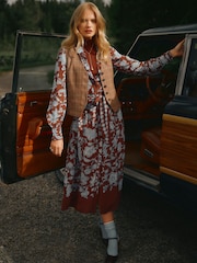 Joules Piper Chocolate Brown Floral Western Shirt Dress - Image 1 of 9