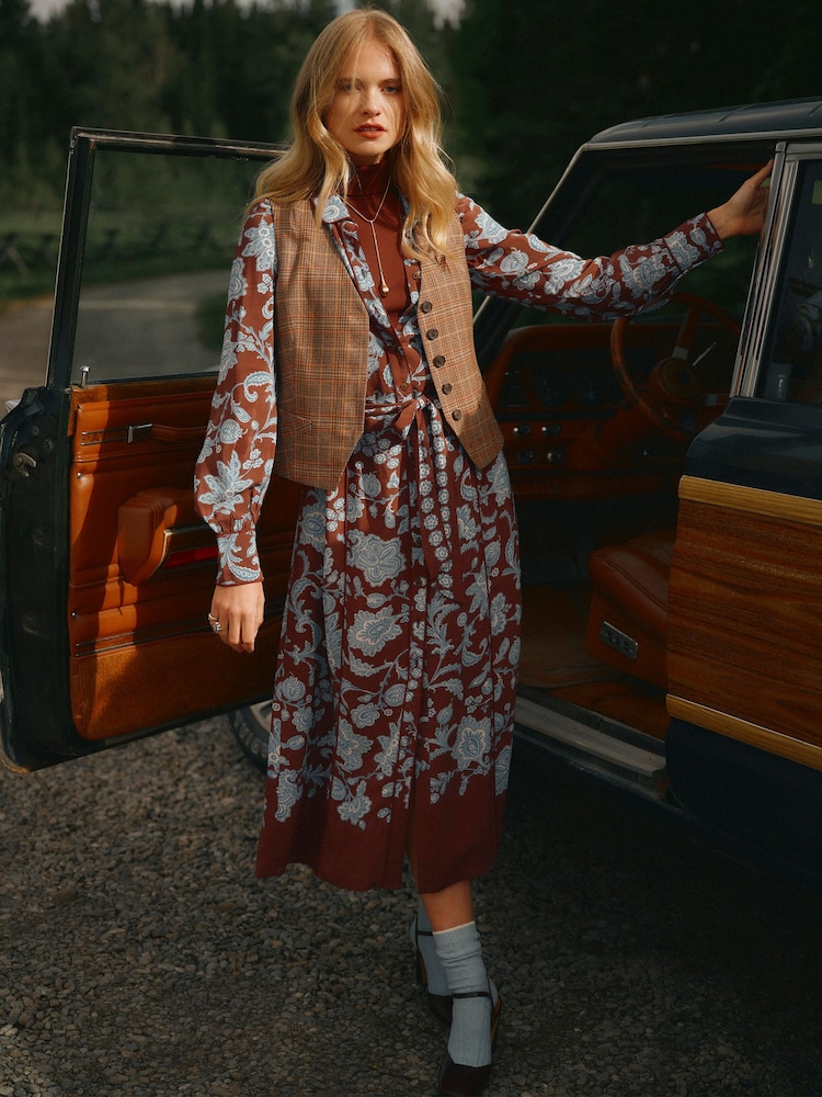 Joules Piper Chocolate Brown Floral Western Shirt Dress - Image 1 of 9