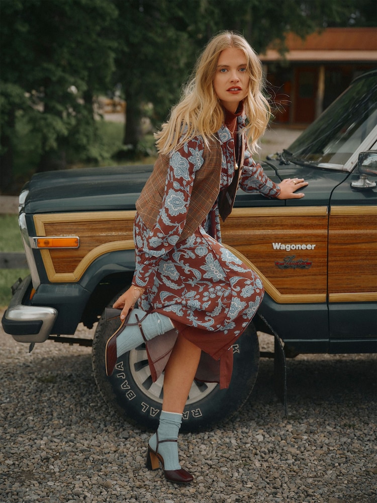 Joules Piper Chocolate Brown Floral Western Shirt Dress - Image 2 of 9