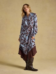 Joules Piper Chocolate Brown Floral Western Shirt Dress - Image 3 of 9