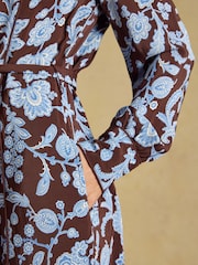 Joules Piper Chocolate Brown Floral Western Shirt Dress - Image 7 of 9