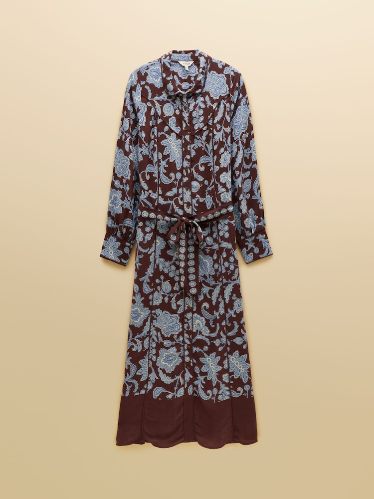 Joules Piper Chocolate Brown Floral Western Shirt Dress - Image 9 of 9
