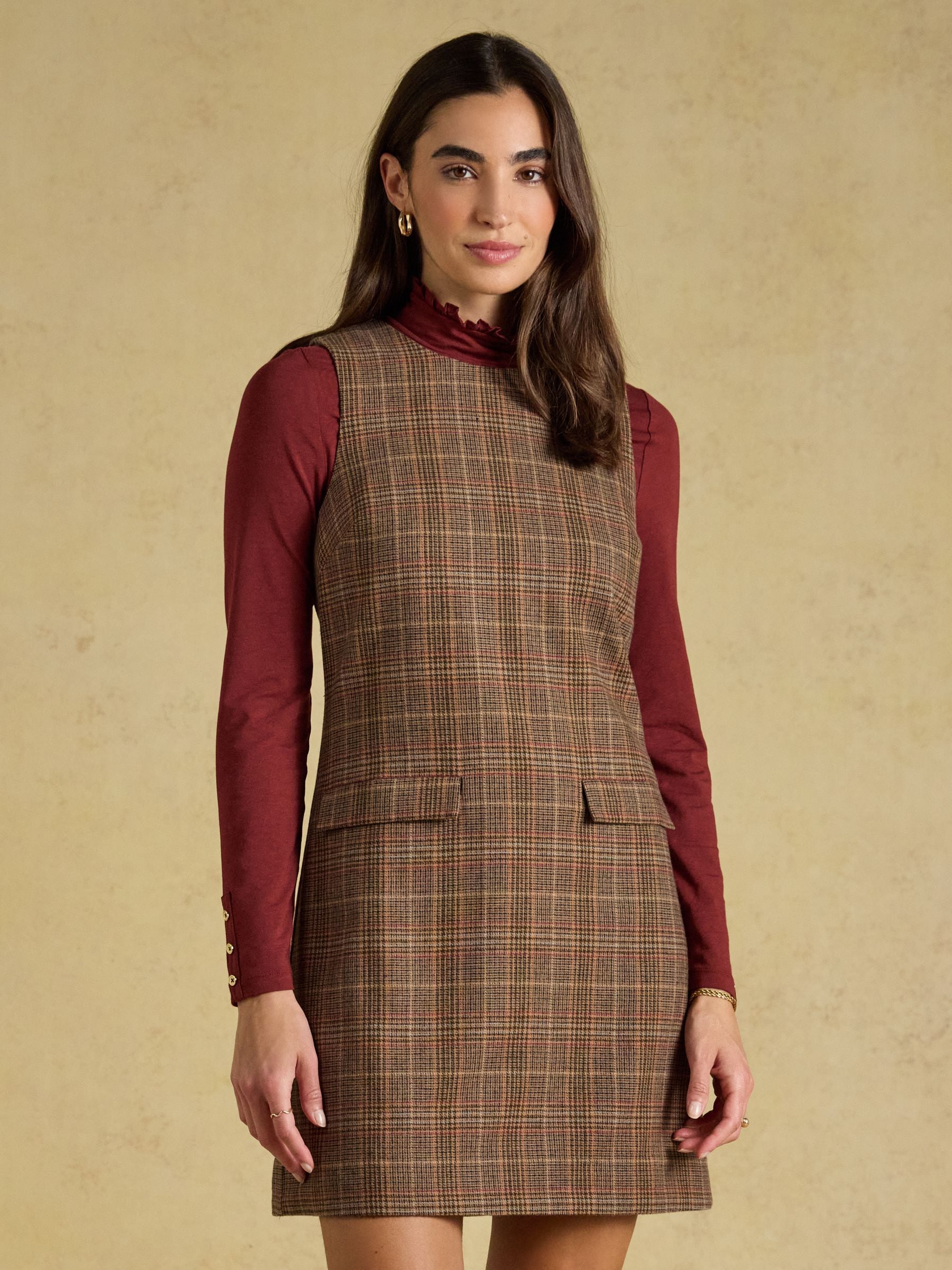 Joules Edwina Brown Check Tweed Shift Dress