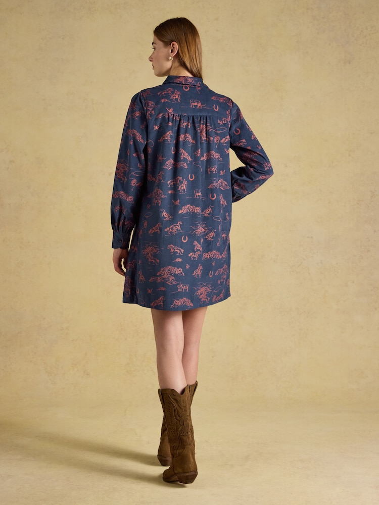 Joules Maple Navy Western Printed Cord Shift Dress - Image 2 of 7 Joules Maple Navy Western Printed Cord Shift Dress - Image 2 of 7