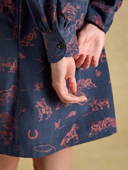 Joules Maple Navy Western Printed Cord Shift Dress - Image 3 of 7