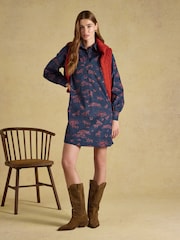 Joules Maple Navy Western Printed Cord Shift Dress - Image 4 of 7