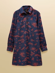 Joules Maple Navy Western Printed Cord Shift Dress - Image 7 of 7