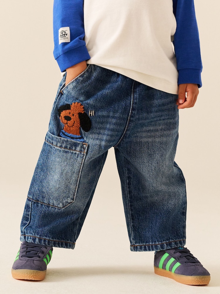 Mid Blue Denim Wide Leg Pull On Jeans (3mths-7yrs) - Image 1 of 5