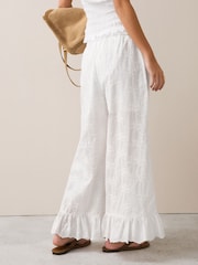 本色 - Broderie Frill Hem Crop Wide Trousers - 图片3 / 4