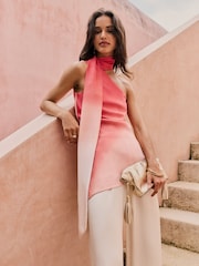 Friends Like These Red Sleeveless Satin Scarf Blouse - Image 1 of 4