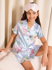 Lipsy Blue Floral Satin Pyjamas (5-16yrs) - Image 1 of 4