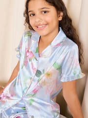 Lipsy Blue Floral Satin Pyjamas (5-16yrs) - Image 2 of 4