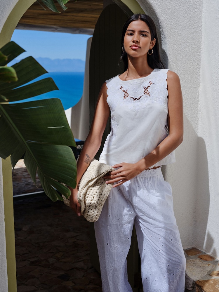 White Broderie Balloon Leg Trousers - Image 2 of 9 White Broderie Balloon Leg Trousers - Image 2 of 9