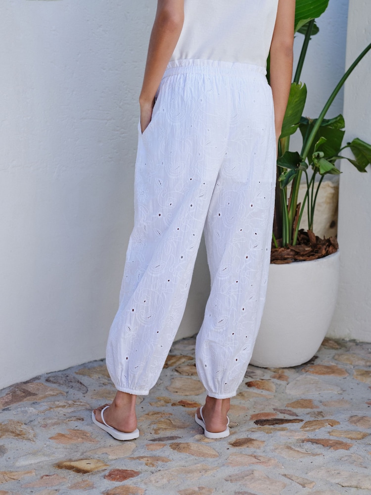 White Broderie Balloon Leg Trousers - Image 2 of 2 White Broderie Balloon Leg Trousers - Image 2 of 2