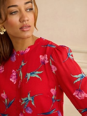 Love & Roses Red Floral Petite 3/4 Flute Sleeve Blouse - Image 2 of 4