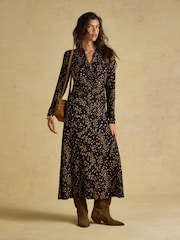 Joules Anya Brown Spot Jersey Ruched Dress - Image 5 of 7